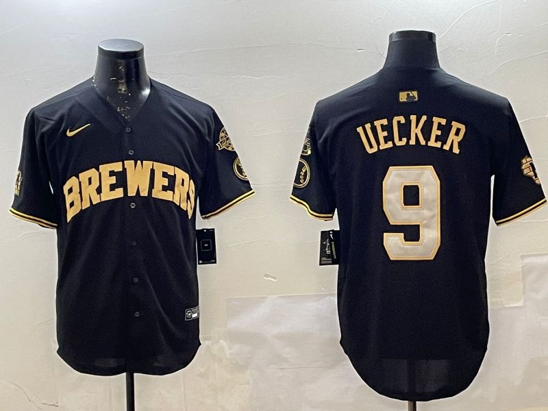 Men Milwaukee Brewers #9 Uecker Black Gold Game 2025 Nike MLB Jersey style 1->oakland athletics->MLB Jersey